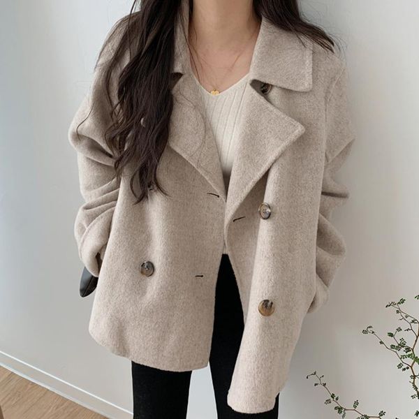 women's wool & blends korea women winter vintage short coat jacket double breasted full sleeve woolen overcoat cardigan cloak, Black
women's wool & blends korea women winter vintage short coat jacket double breasted full sleeve woolen overcoat cardigan cloak, Black