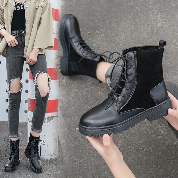 boots autumn black flock leather casual women's shoes woman patchwork winter plus size lace up platform
boots autumn black flock leather casual women's shoes woman patchwork winter plus size lace up platform