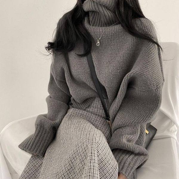 loose chic pullovers all match streetwear turtleneck warm brief vintage girls casual fashion sweaters 210421, White;black
loose chic pullovers all match streetwear turtleneck warm brief vintage girls casual fashion sweaters 210421, White;black