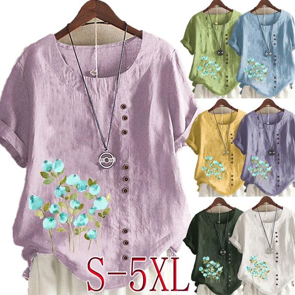 women's t-shirt summer fashion round collar short sleeve casual linen loose ladies blouse plus size, White
women's t-shirt summer fashion round collar short sleeve casual linen loose ladies blouse plus size, White