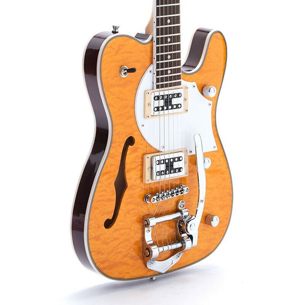 new f hole semi hollow body electic guitar custom 6 strings yellow color electric maple body and neck rosewood fingerboard
new f hole semi hollow body electic guitar custom 6 strings yellow color electric maple body and neck rosewood fingerboard