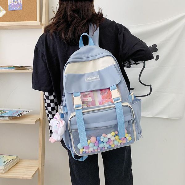 backpack enopella woman waterproof cute ins for teens female korean high school students harajuku ladies black bookbag mochila