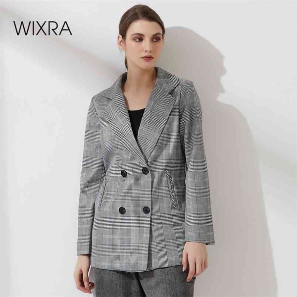 wixra women plaid casual double breasted blazer coat turn down collar pockets female ol chic 210915, White;black
wixra women plaid casual double breasted blazer coat turn down collar pockets female ol chic 210915, White;black