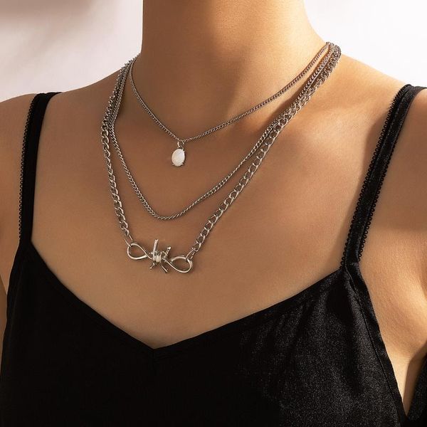 chains tocona fashion luxury opal stone bow-knot pendant necklace for women silver color multi-layer chain jewelry collar 17624
chains tocona fashion luxury opal stone bow-knot pendant necklace for women silver color multi-layer chain jewelry collar 17624
