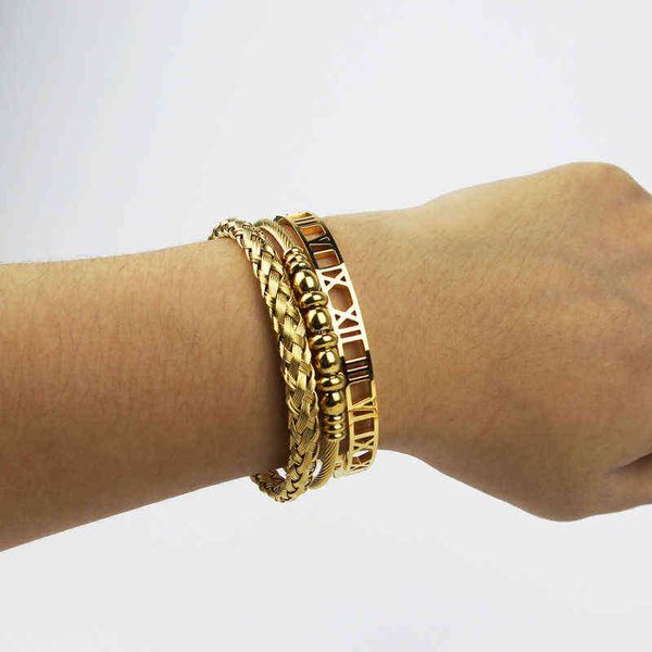 3 pieces/set of luxury hollow roman numeral 316l stainless steel wristband braided bracelet open c-shaped cuff women's, Golden;silver
3 pieces/set of luxury hollow roman numeral 316l stainless steel wristband braided bracelet open c-shaped cuff women's, Golden;silver