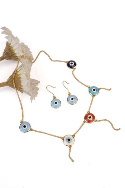earrings & necklace women's fashion jewelry gold colorful evil eye jewelery sets, Silver
earrings & necklace women's fashion jewelry gold colorful evil eye jewelery sets, Silver