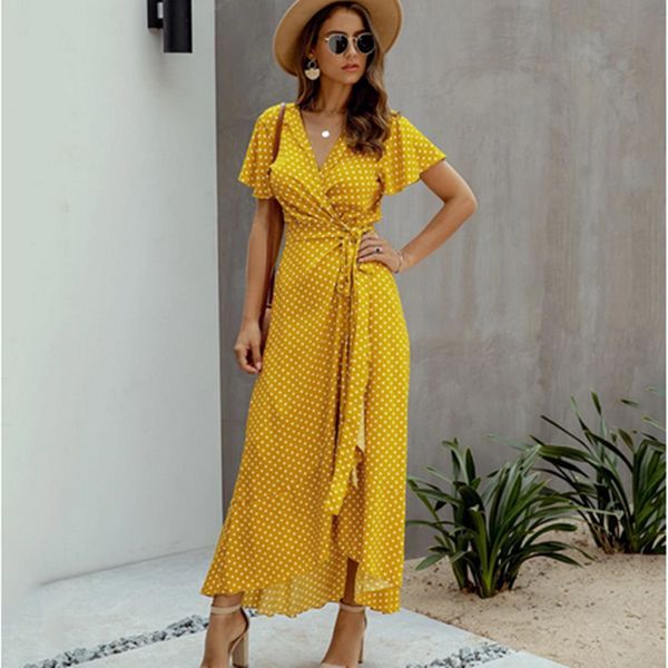 summer maxi dress women polka dot v neck ruffles short sleeve holiday long beach sundress ladies lace up wrap party dresses 210423, Black;gray
summer maxi dress women polka dot v neck ruffles short sleeve holiday long beach sundress ladies lace up wrap party dresses 210423, Black;gray