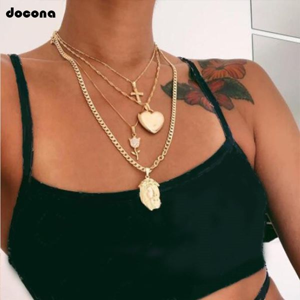 pendant necklaces punk gold color cross heart face necklace for women alloy flower multilayer collares 8520, Silver
pendant necklaces punk gold color cross heart face necklace for women alloy flower multilayer collares 8520, Silver