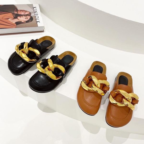 big size 41 women slippers fashion chain mules slides shoes for woman round toe casual platform flats female, Black
big size 41 women slippers fashion chain mules slides shoes for woman round toe casual platform flats female, Black