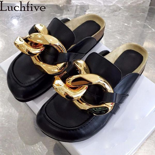 big chains leather slippers round toe mule shoes woman runway thick sole flats black white sapatos feminina
big chains leather slippers round toe mule shoes woman runway thick sole flats black white sapatos feminina