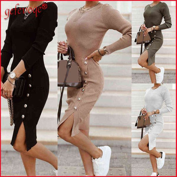 autumn winter women clothes casual elegant slit party dresses female long sleeve basic bodycon knitted midi dress robe 2021 g1214, Black;gray
autumn winter women clothes casual elegant slit party dresses female long sleeve basic bodycon knitted midi dress robe 2021 g1214, Black;gray