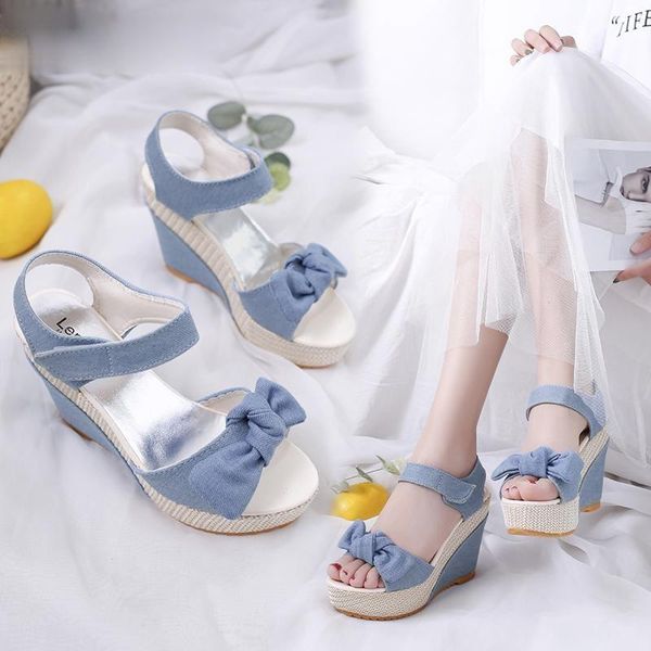 dress shoes 2021 vogue lightweight comfortable summer blue denim sandals high heel platform wedges bowtie female women, Black
dress shoes 2021 vogue lightweight comfortable summer blue denim sandals high heel platform wedges bowtie female women, Black