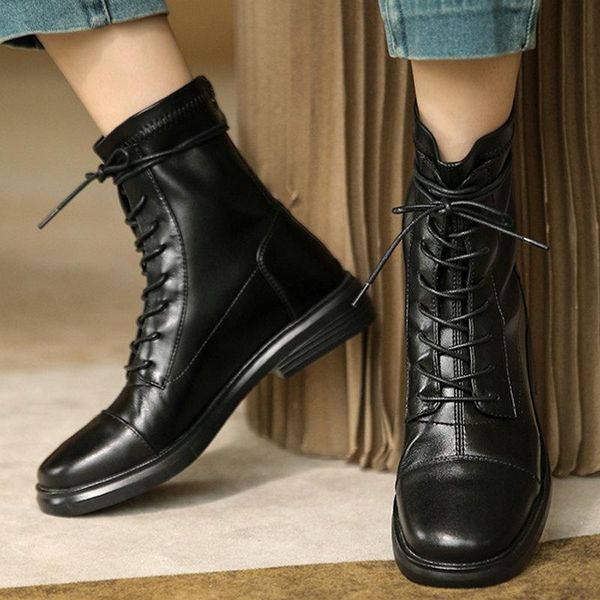 boots cross tied shoes woman winter genuine leather round toe 3cm low heels ankle for women office lady, Black
boots cross tied shoes woman winter genuine leather round toe 3cm low heels ankle for women office lady, Black