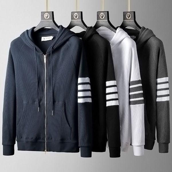 tb fog waffle four bar stripe cotton zipper hooded sports casual cardigan brand sweater fashion men, Black
tb fog waffle four bar stripe cotton zipper hooded sports casual cardigan brand sweater fashion men, Black