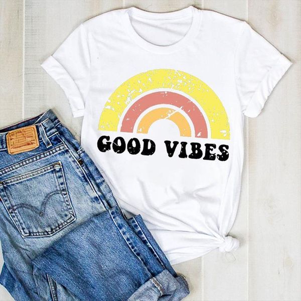 good vibes rainbow printed fashion womens t shirts summer tee clothes graphic, White
good vibes rainbow printed fashion womens t shirts summer tee clothes graphic, White