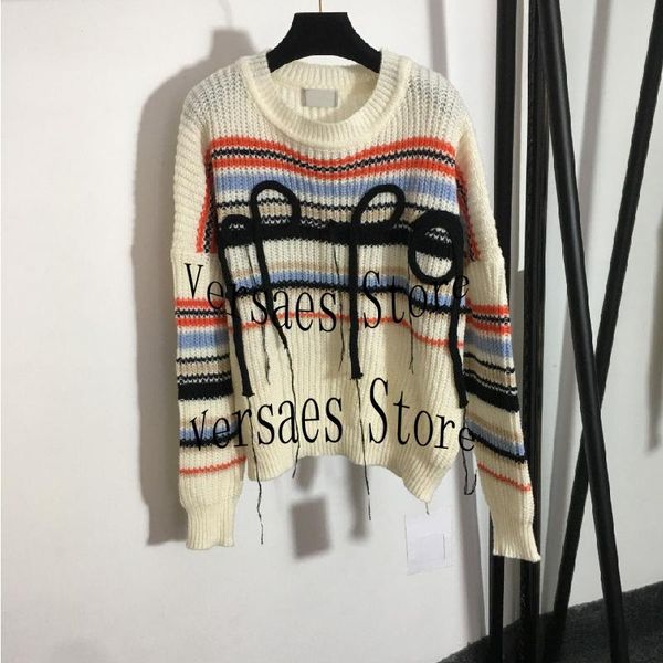 women's sweaters 2021 luxury design high end striped knitted pullover fashion temperament round neck loose sweater, White;black
women's sweaters 2021 luxury design high end striped knitted pullover fashion temperament round neck loose sweater, White;black