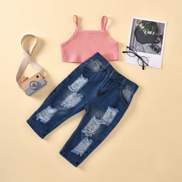 clothing sets wholesale summer children girls 2-pcs solid color vest + denim hole pants kids outfits e3018 cb4r, White
clothing sets wholesale summer children girls 2-pcs solid color vest + denim hole pants kids outfits e3018 cb4r, White