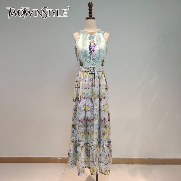 TWOTWINSTYLE Vintage Printed Dress For Women O Neck Sleeveless High Waist Sashes Hit Color Maxi Dresses Female Fashion Stylish, Green
TWOTWINSTYLE Vintage Printed Dress For Women O Neck Sleeveless High Waist Sashes Hit Color Maxi Dresses Female Fashion Stylish, Green
