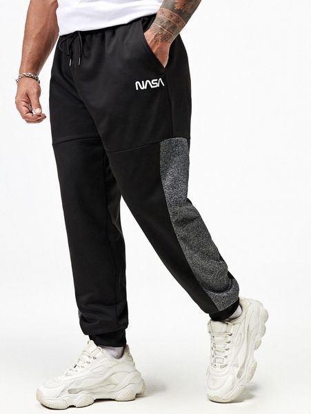 extended sizes men contrast panel letter graphic drawstring waist sweatpants e7w1#, Black
extended sizes men contrast panel letter graphic drawstring waist sweatpants e7w1#, Black
