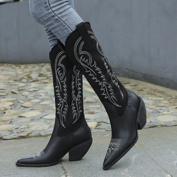 boots rimocy vintage embroidered western cowboy women autumn pu leather high heels long knee woman pointed toe shoes, Black
boots rimocy vintage embroidered western cowboy women autumn pu leather high heels long knee woman pointed toe shoes, Black