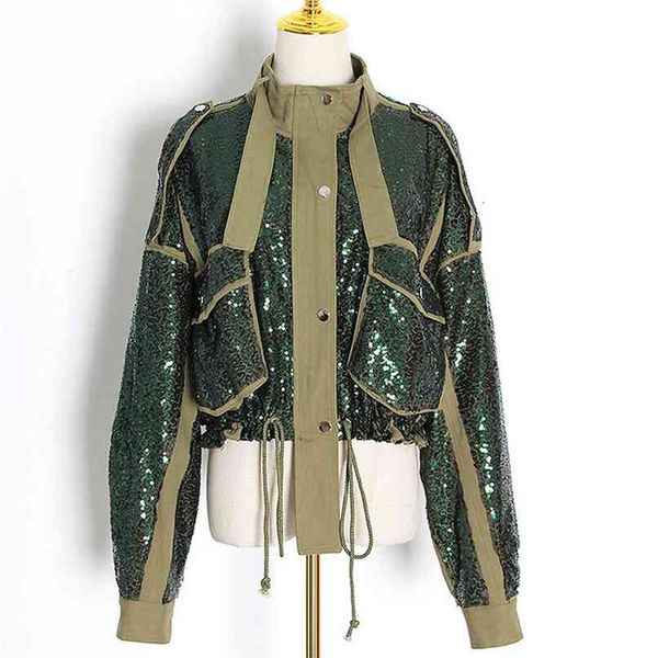 chic heavy sequins patchwork jacket women spring double pockets drawstring coat european american style long sleeve 210519, Black;brown
chic heavy sequins patchwork jacket women spring double pockets drawstring coat european american style long sleeve 210519, Black;brown