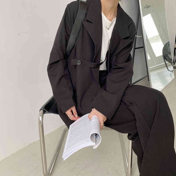 black office lady streetwear solid loose blazers + vintage ol brief chic casual wide leg pants set 2 pieces sets 210421, White;black
black office lady streetwear solid loose blazers + vintage ol brief chic casual wide leg pants set 2 pieces sets 210421, White;black