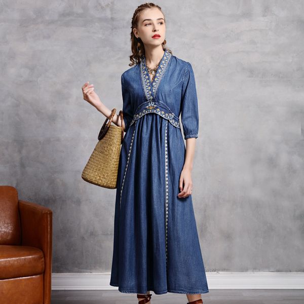 johnature women denim high waist dresses vintage embroidery floral blue autumn dresses patchwork v-neck female dresses 210521, Black;gray
johnature women denim high waist dresses vintage embroidery floral blue autumn dresses patchwork v-neck female dresses 210521, Black;gray