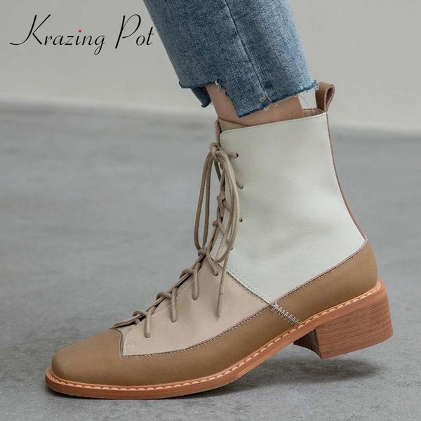 boots krazing pot short natural leather sewing mixed colors square toe thick med heel zipper handmade cozy dress ankle l08 z31u, Black
boots krazing pot short natural leather sewing mixed colors square toe thick med heel zipper handmade cozy dress ankle l08 z31u, Black