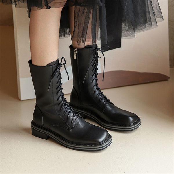 winter boots women ankle genuine leather with zipper lace up chunky heel square-toed 210507, Black
winter boots women ankle genuine leather with zipper lace up chunky heel square-toed 210507, Black
