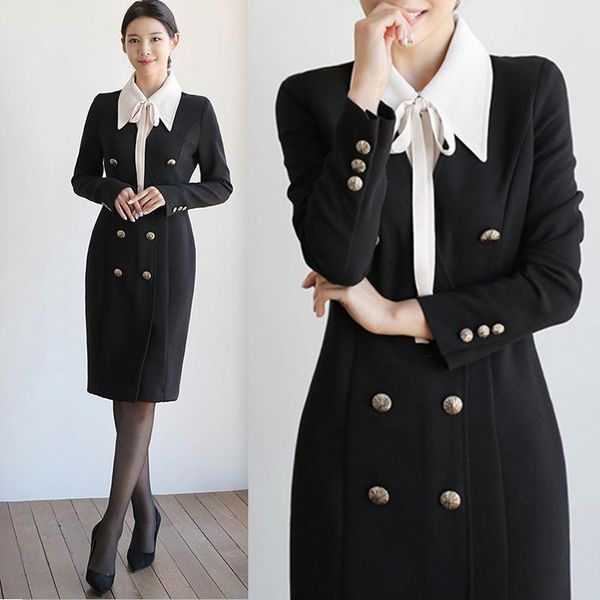 casual dresses spring and autumn korean women's temperament high-end bow splicing collar slim thin high waist dress al671, Black;gray
casual dresses spring and autumn korean women's temperament high-end bow splicing collar slim thin high waist dress al671, Black;gray