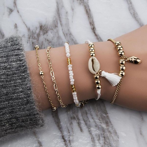 link, chain 5 pcs/ set women fashion shell conch beads tassel gold bracelet exquisite beach multilayer cuff lover gift, Black
link, chain 5 pcs/ set women fashion shell conch beads tassel gold bracelet exquisite beach multilayer cuff lover gift, Black