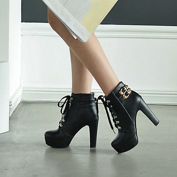 boots faux leather high heeled women winter thick soled short fashion buckle heel lace ladies shoes, Black
boots faux leather high heeled women winter thick soled short fashion buckle heel lace ladies shoes, Black