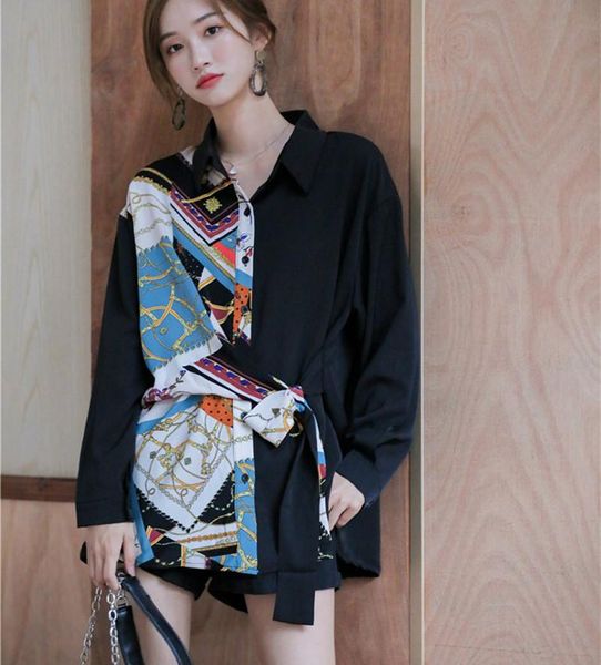 women's blouses & shirts chic lazy women print autumn long sleeve patchwork female casual lace up waist, White
women's blouses & shirts chic lazy women print autumn long sleeve patchwork female casual lace up waist, White