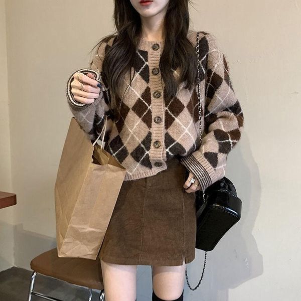 women's knits & tees students argyle cardigan women knitted sweater loose single breasted v-neck lovely knitwear korean oversize winter, White
women's knits & tees students argyle cardigan women knitted sweater loose single breasted v-neck lovely knitwear korean oversize winter, White