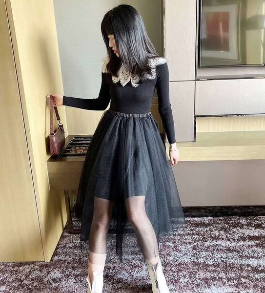 dress one piece spring fashion style women white lace knitted tulle mesh patchwork long sleeve mid-calf length dress, Black;gray
dress one piece spring fashion style women white lace knitted tulle mesh patchwork long sleeve mid-calf length dress, Black;gray