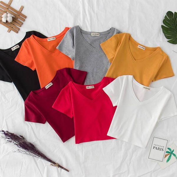 women's t-shirt 2021 exposed navel short-sleeved female summer slim v-neck cotton short tight bottoming shirt high waist top, White
women's t-shirt 2021 exposed navel short-sleeved female summer slim v-neck cotton short tight bottoming shirt high waist top, White
