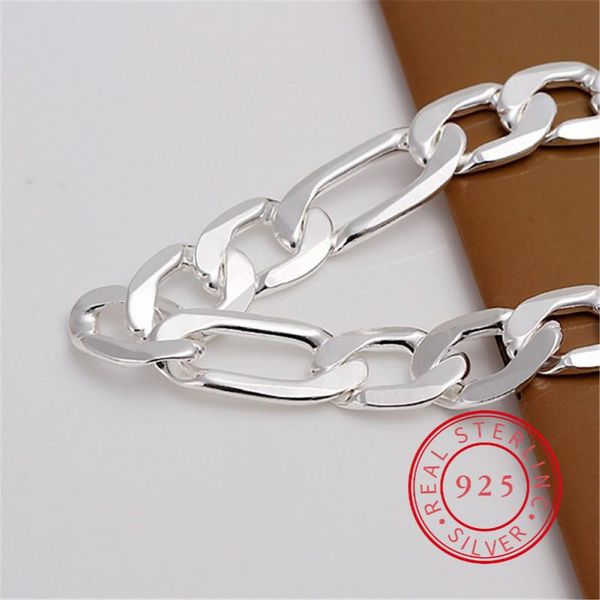 link, chain fashion 925 sterling silver bracelet 12mm wide men's figaro chains 21cm for women fine jewelry pulseiras, Black
link, chain fashion 925 sterling silver bracelet 12mm wide men's figaro chains 21cm for women fine jewelry pulseiras, Black