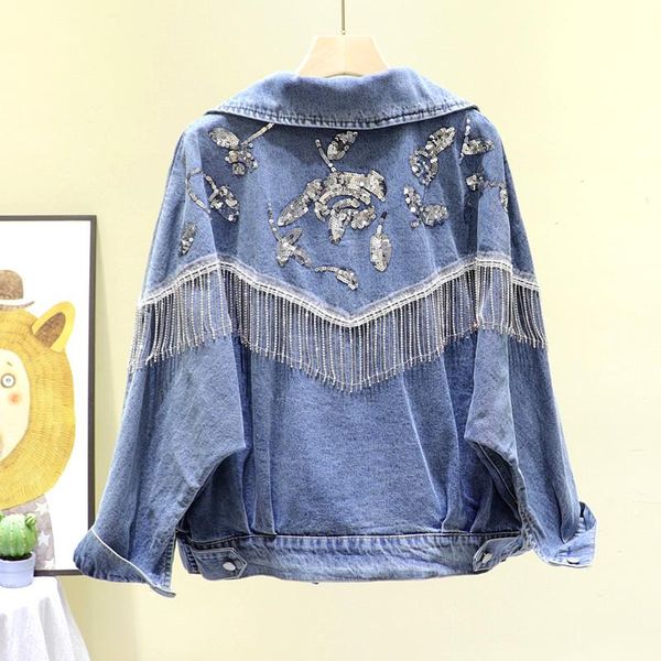 women's jackets fashion short denim jacket women 2021 spring loose chain tassel sequins bat sleeves jeans outerwear streetwear h191, Black;brown
women's jackets fashion short denim jacket women 2021 spring loose chain tassel sequins bat sleeves jeans outerwear streetwear h191, Black;brown