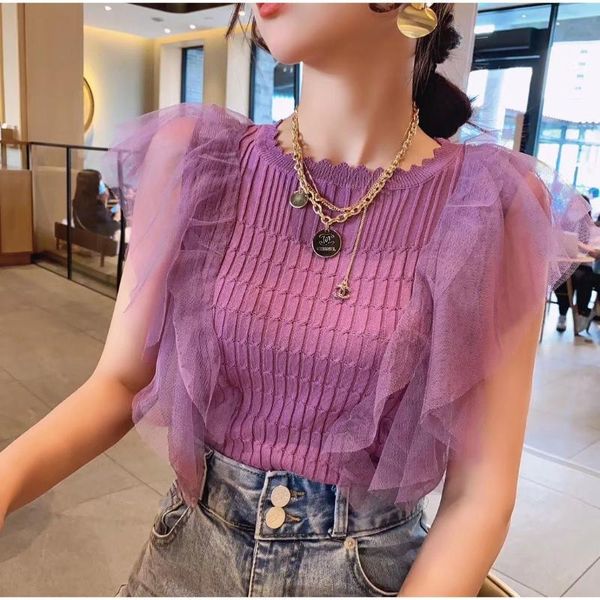 women's t-shirt short summer purple fashionable bm ice silk knitwear coat suspender sleeveless vest, White
women's t-shirt short summer purple fashionable bm ice silk knitwear coat suspender sleeveless vest, White