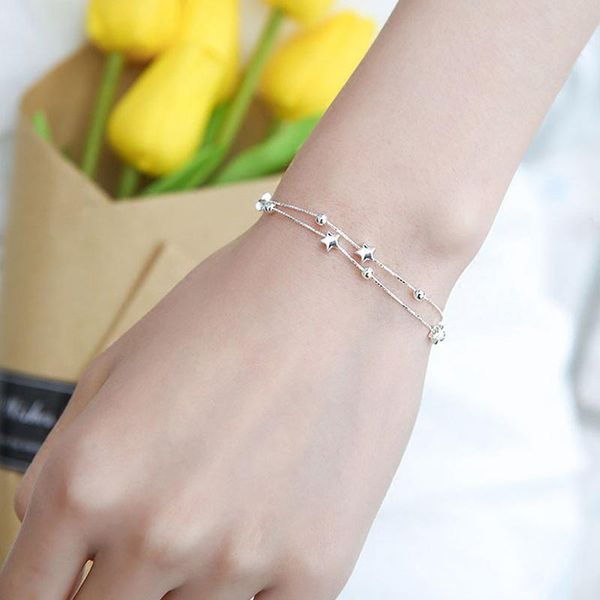 link, chain double layers stars bracelet bangle for women copper extended link white gold color summer jewelry gift, Black
link, chain double layers stars bracelet bangle for women copper extended link white gold color summer jewelry gift, Black