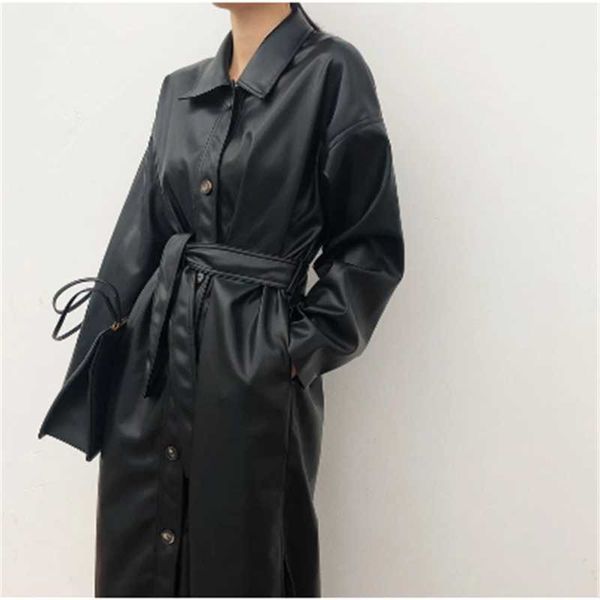 women's leather & faux cool pu long jacket 2021 autumn women loose belt windbreaker trench coat slim spring ns939a, Black
women's leather & faux cool pu long jacket 2021 autumn women loose belt windbreaker trench coat slim spring ns939a, Black