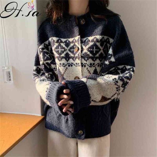 h.sa sweater coat for women loose retro style autumn korean style versatile knitted cardigan chinese style outerwear 210716, White;black
h.sa sweater coat for women loose retro style autumn korean style versatile knitted cardigan chinese style outerwear 210716, White;black