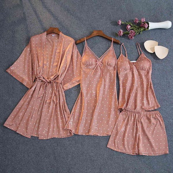 women's sleepwear 4 pcs suit female ice silk women pajamas thin sling nightdress polka dot middle sleeve sweet chest pad pyja, Black;red
women's sleepwear 4 pcs suit female ice silk women pajamas thin sling nightdress polka dot middle sleeve sweet chest pad pyja, Black;red