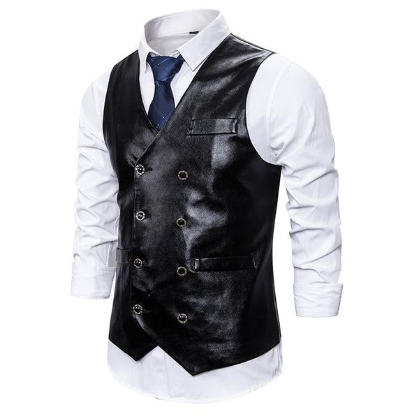 steampunk mens suit vest 2021 double breasted metallic glossy waistcoat male night club party disco dress gilet homme men's vests, Black;white
steampunk mens suit vest 2021 double breasted metallic glossy waistcoat male night club party disco dress gilet homme men's vests, Black;white