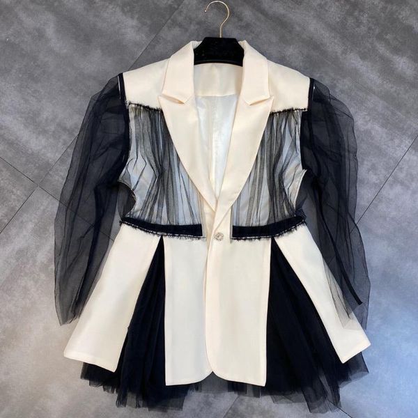 women's suits & blazers high street est 2021 fashion stylish designer jacket gauze patchwork blazer outerwear, White;black
women's suits & blazers high street est 2021 fashion stylish designer jacket gauze patchwork blazer outerwear, White;black
