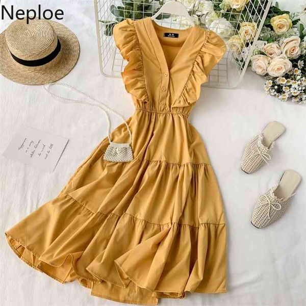 v neck ruffles sleeveless dress women high waist hip a line vestido solid summer holiday beach ropa elegant 210422, Black;gray
v neck ruffles sleeveless dress women high waist hip a line vestido solid summer holiday beach ropa elegant 210422, Black;gray
