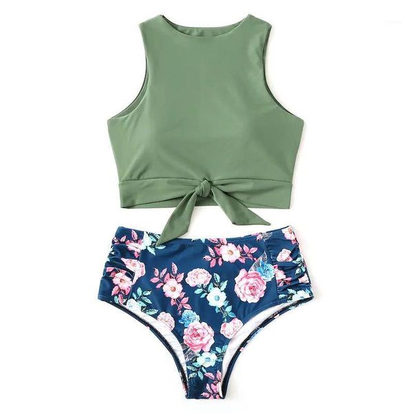 women's swimwear women green print two-piece halter tankini collar bikini set swimsuit beachwear 2021 mujer, White;black
women's swimwear women green print two-piece halter tankini collar bikini set swimsuit beachwear 2021 mujer, White;black