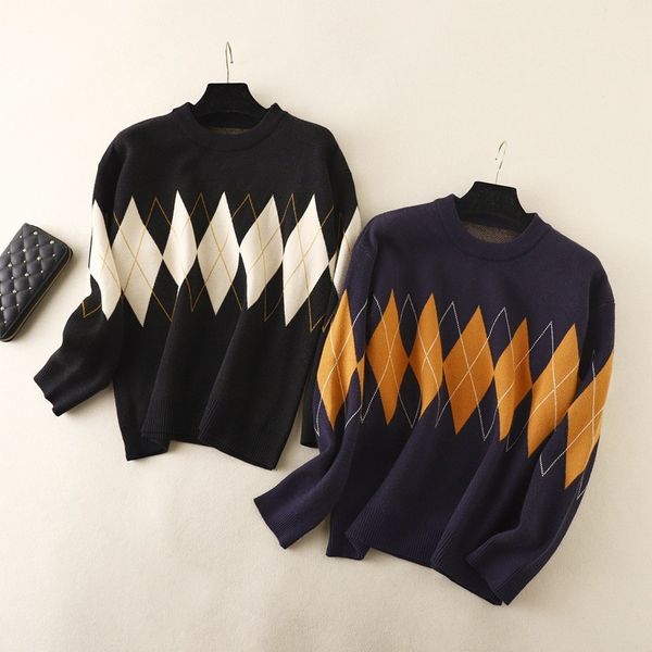 women's sweaters singiny autumn argyle chess women's knitted shirt korean fashion mesh casual winter loose streetwear pullovers j, White;black 
women's sweaters singiny autumn argyle chess women's knitted shirt korean fashion mesh casual winter loose streetwear pullovers j, White;black