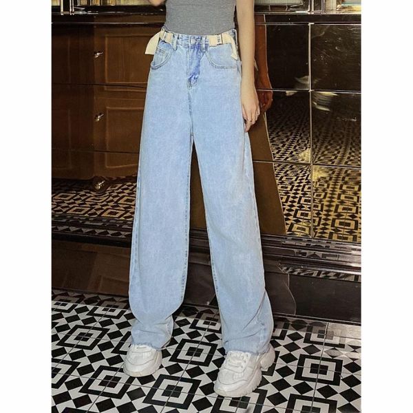 women's jeans light blue jeans, elegant same straight jean, loose and thin, high waist, splicing ribbon design
women's jeans light blue jeans, elegant same straight jean, loose and thin, high waist, splicing ribbon design