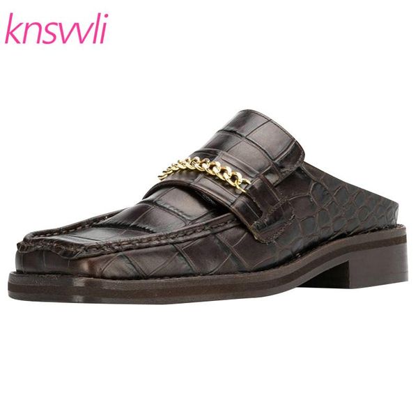 slippers stone print flat mules shoes woman square toe metal chain women loafers british style genuine leather zapatos de mujer, Black
slippers stone print flat mules shoes woman square toe metal chain women loafers british style genuine leather zapatos de mujer, Black